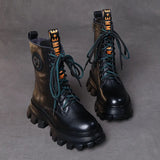 Layer Of Cowhide Autumn And Winter Plus Velvet Warm New Baibian Cake Bottom Cylinder Zipper Locomotive Boots Martin Boots