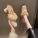 Autumn And Winter Hairy Coarse Slippers Bao Head Female Version Of Temperament Pedaled High-Heeled Shoes 43 Large
