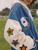 Lucky Embroidery Varsity Jacket-Outfit