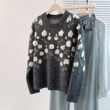 Autumn And Winter Heavy Industry Flowers Women Knitted Cardigan Fashion Women Sweet Sweater Women Coat
