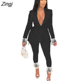 Winter Streetwear Women's Set Long Sleeve Blazer Pants Suit Office Lady Tracksuit Two Piece Set Fitness