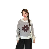 Autumn And Winter New Korean Casual Small Collar Striped Flower Sweater Women's Loose Long-Sleeved Knitting