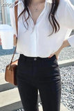 Spring Fashion Women Tops Blouse White Blouse Bottom Shirt Black Korean Chiffon Shirt Office Lady Clothes All-match