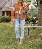 The Ins New Autumn And Winter Lady Corduroy National Wind Wool Coat Splicing Contrast Color Coat-Outfit