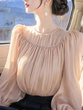 Design Temperament Wood Ear Top Lady 2025 Spring Super Beautiful Waist Chiffon