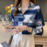 Vintage Print Silk Shirt Women Long Sleeve Blouse 2023Spring Fashion Mulberry Silk Shirts Office Lady New Clothes