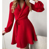 Women's Clothing 2025 New Temperament Commuting Collar Tie With One-Color Long-Sleeved