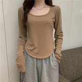 Zingj T-Shirt Women's Autumn And Winter New Trendy Ins Irregular Slim Students Casual Short Top Girls