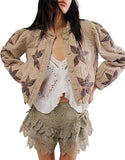 Autumn / Winter 2024 Maple Leaf Pattern Embroidered Quilted Quilted Casual Cotton Jacket Coat-Outfit