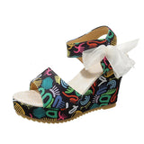 2025 New Sandal Women Korean Version Plus Size Fashion Bow Slope Heel Fishmouth High Heel Roman Sandal
