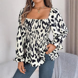 Shooting 2025 Autumn And Winter Leisure Wood Ear Side Leopard Long-Sleeved Chiffon Shirt Women's