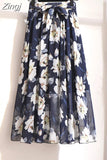 Women Summer Floral Print Chiffon Girls Spring Korean A-Line High Waist Ladies Elegant Office Holiday Midi