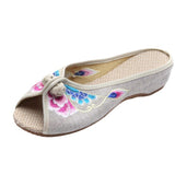 Zingj Spring / Summer Style Linen Embroidered Fish Mouth Wearing Cool Drag Plate Buckle Cloud Head Butterfly Embroidered Women's