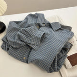 Version Of The Retro Grinding Blue Plaid Long-Sleeved Shirt Women 2025 Spring And Autumn New Loose Lazy Wind Outside The