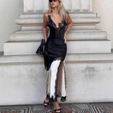 Women's Dress Lace Splicing Asymmetric Sling Lace Fork
