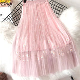 Women Tender Sweet Korean Style Printed Lady Mesh Ins Classy All-match College Elegant Popular Lovely Girls Stylish