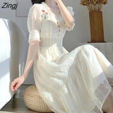Lace Fairy Midi Dress Women 2021 Summer French Floral Elegant Party Princess Dress Ladies Party One-piece Dress