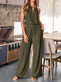 Summer New Women's Clothing Hanging Neck Top Broad Leg Pants Fashion Casual Cotton