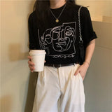 Zingj New 2024 Summer Ins Retro Loose Versatile Line Print Short-Sleeved T-Shirt For Women With A Round Collar Bottom Shirt