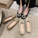 Fashion Commuting Single-Shoe Women 2025 Autumn New Casual Square Head Pearl Bean Shoes Korean Version Of Shallow Women's