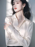 Year's Popular White Long-Sleeved Verted Shirt Women 2025 Spring New High-End French Temperament Professional