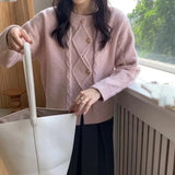 Zingj Spring New Korean Department Temperament Elegant Loose Sweater Coat Irregular Round Collar Twist Knitting Cardigan Female-Outfit