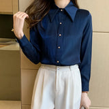 Silk Women Shirts Satin Blouses Women Long Sleeve Shirts Tops Woman Silk Shirt Tops Woman Peter Pan Collar Satin