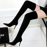 Shoes Suede Sexy Over-the-Knee Boots Black Plush Warm Women Winter Boots Thin High Heel Boots Long Boots Plus Size 42