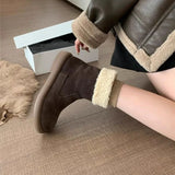 Boots Women Winter New Sen Series Retro Plus Velvet Cotton Shoes Flat Hair Short Boots