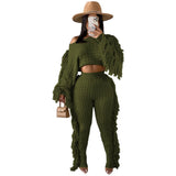 Zingj New Women's Wear Casual Solid Color Knit Long Sleeve Tassel