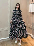 Shooting 2025 Summer Temperament Long Nine-Sleeve Chiffon Cake Dress Oversized Dress