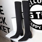 Shoes Women Sexy Over The Knee Boots Pointed Top Stretch Boots Thick Heel High Boots Black Long Boots Autumn Winter