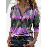 Women's Autumn French Style Color Printing V Collar Long Sleeve Bottom Shirt Dress Female Impact Color