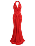 2025 New Fashion Sexy Hanging Neck To Bare Back To The Waist Thin Design Red Long Dress Women's