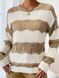 Autumn And Winter Three-Dimensional Striped Mahjong Loose Knitted Long-Sleeve Round Jumper
