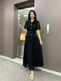 French-Style Suit Women's Fashion Collar Short-Sleeved Waist Top + High-Waisted 100-Folded Skirt Two-Set