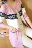 Women Long Sweater Korean 2023 Autumn Cashmere Cardigan Knitted Sweater Rose Red Fashion Print Winter Sweaters 7479