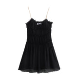 Spring Style Small Bow Decorated With Texture Slim Suspender Dress
