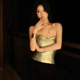 Zingj Women's Wear 2024 Winter New Solid Color Casual Chest Exposed Navel Sleeveless Gold Slim Vest