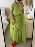 Women's Dress Solid Color Pressure Folding Over The Big Swing Fashion Loose Tie Women