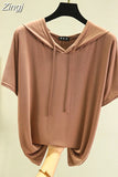 T-shirts Women Hooded Fashion Loose Casual All-match Korean Style Solid Simple Y2k Aesthetic Футболка Женский Cozy Chic