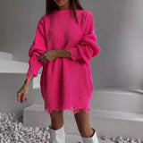 New Knitted Round Collar Loose Long-Sleeved Sweater In The