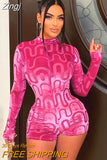 Women's Velvet Shorts Jumpsuit Ripple Print Gradient Round Neck Long Sleeve Invisible Zipper Closure Slim Playsuit