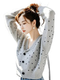 Fragrant Gray Wave Dot Knitted Cardigan Top Women's 2025 Autumn And Winter New Lazy Casual Sweater