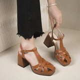 Hollow Roman High-Heeled Women's Summer Season New Fashion Side Behind The Empty Coarse Heel Buckle Sandals