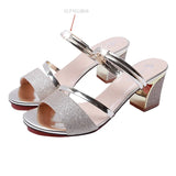 Women 2025 New Coarse And High-Heeled Summer Fish Mouth Slippers Two Through Taizhou Huangyan 喖吖 Trading