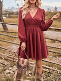 Fashion V-Collar Casual Women's Autumn And Winter New Solid Color Waist Long Sleeve Slim