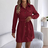 And Winter Casual Solid Color Single Row Buckle Long-Sleeved Taut Shirt Skirt Women's