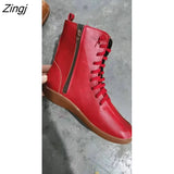 Women Autumn Vintage Zipper Lace Up Ankle Boots Ladies Retro Leather Shoes Woman High Top Shoes Women's Female Fashion