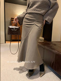 Xixi 2025 Winter French Temperament Clear Thin High-Waist Wool Hairy Skirt With Hip Fishtail Skirt